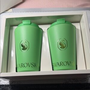 NIB Swarovski Mint Green Travel Mug Duo (set of 2)